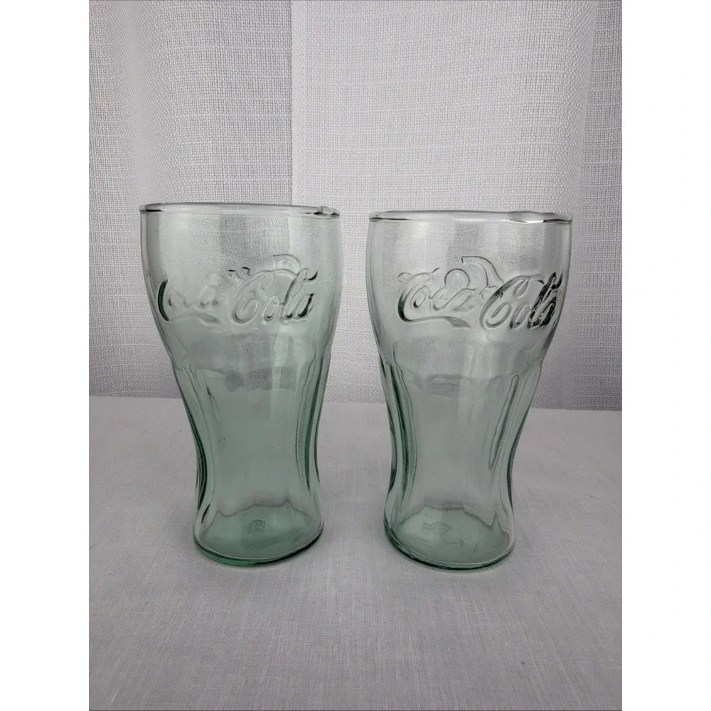Mini Coca Cola Glasses Set Of 2 Green Stamped IG Vintage Juice Shot 4 1/2
